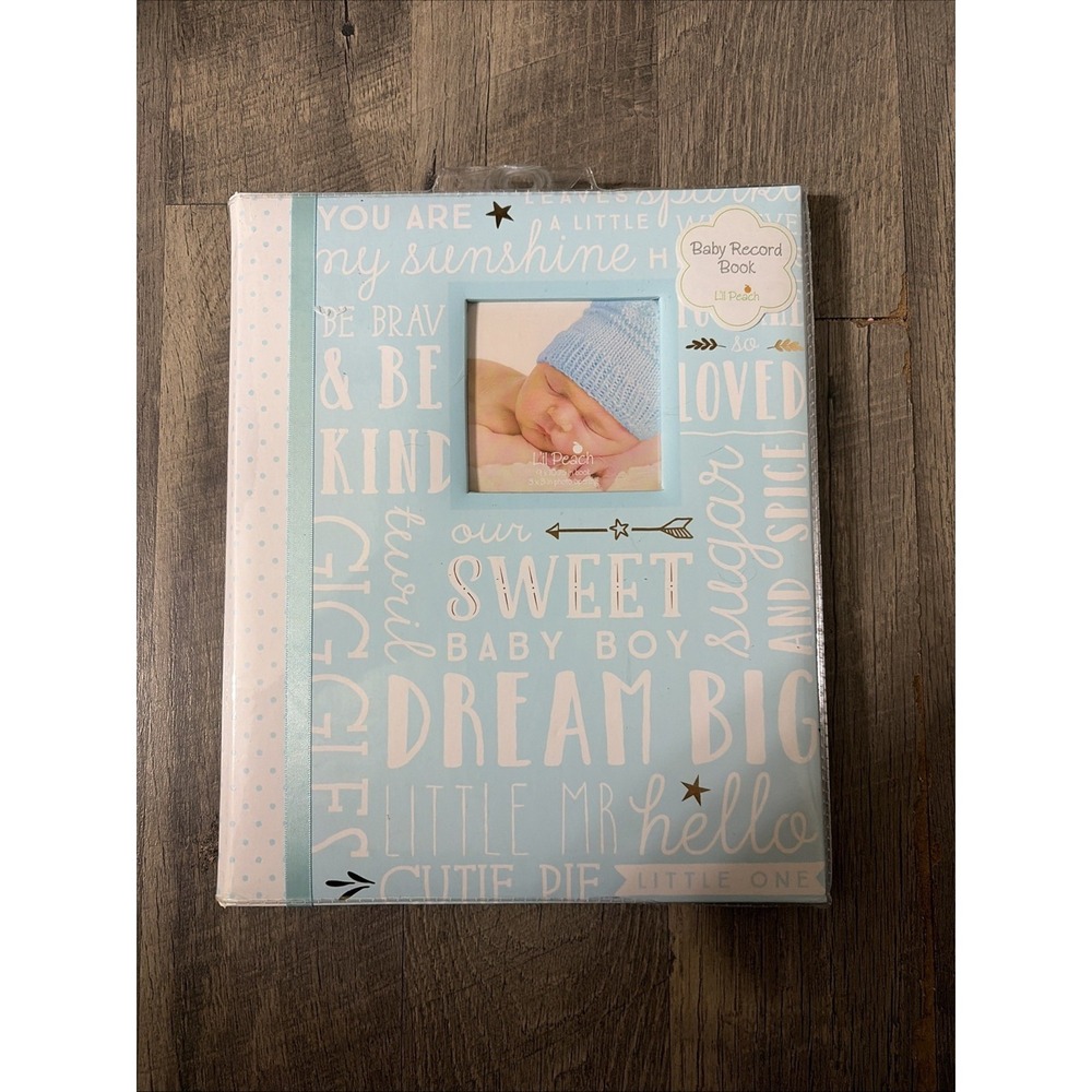 Pearhead L'il Peach Baby Boy Memory Book~Blue, White & Gold~Dream Big~Wordplay ~